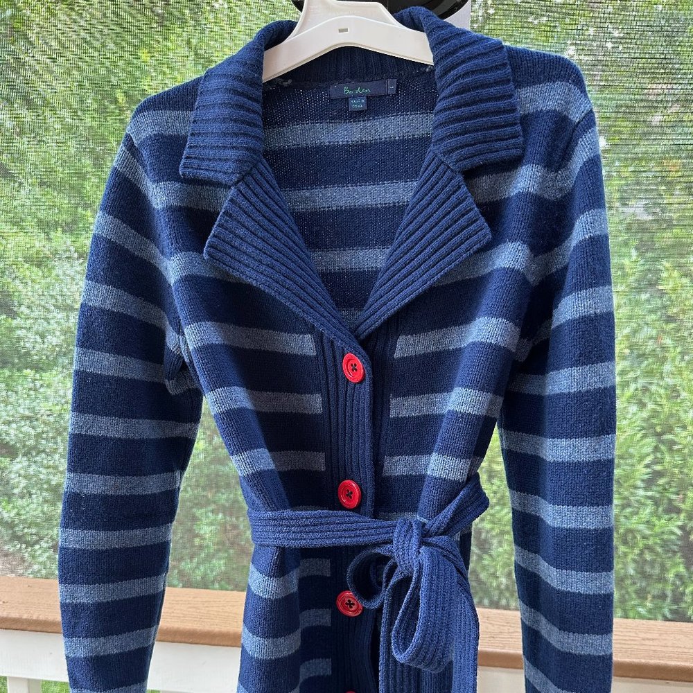 Boden Navy and Gray Striped Cardigan